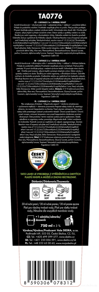 DEDRA Avivážní kondicionér, IMPERIAL VIOLET, L'AVIVAGE®, 750 ml
