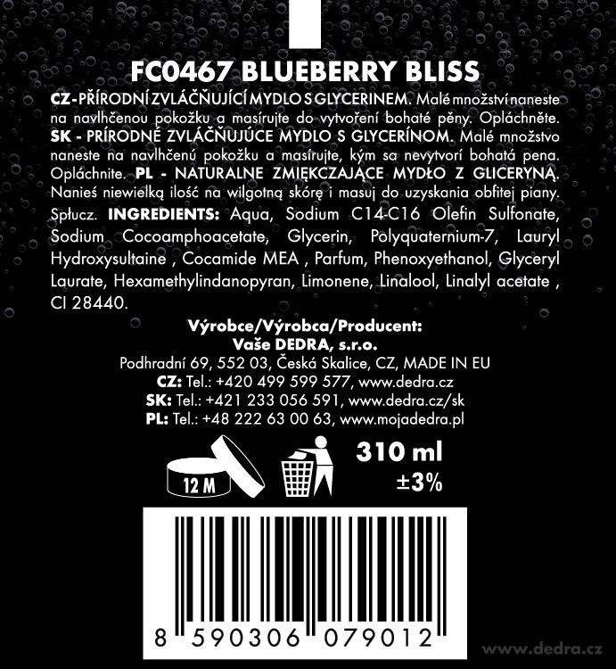 DEDRA Přírodní šetrné tekuté mýdlo s glycerinem RHUBARB TWIST 310 ml