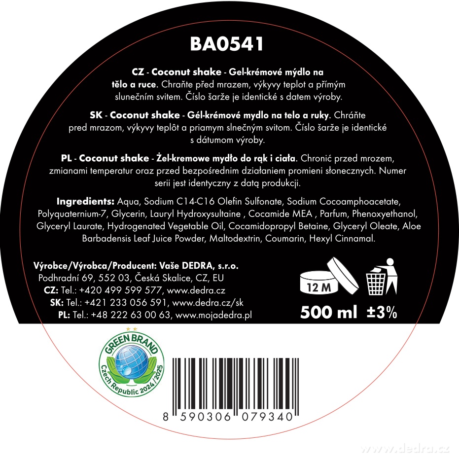DEDRA BUBLINO  COCONUT SHAKE, 500 ml