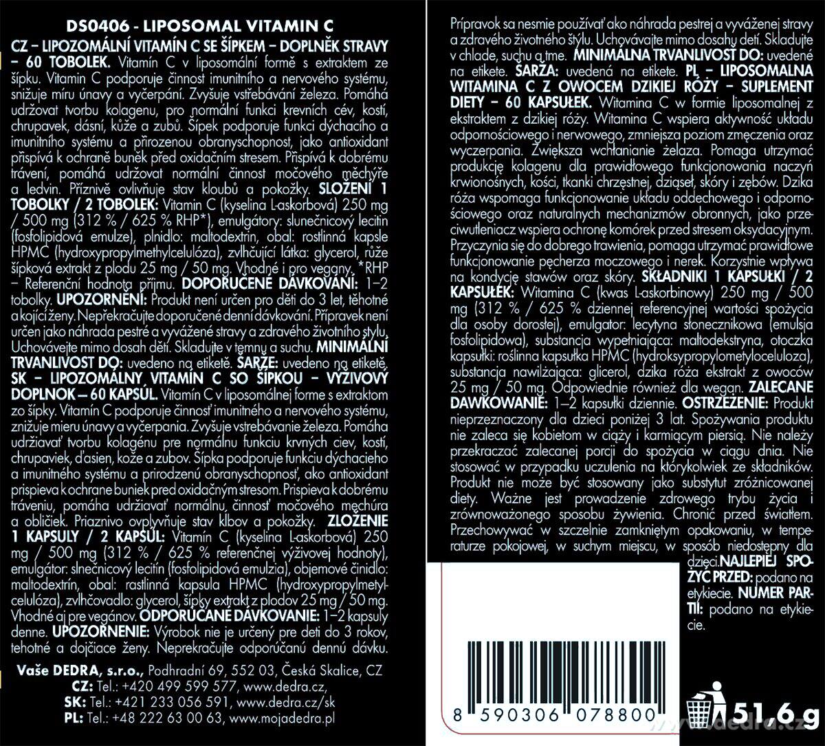 DEDRA LIPOZOMÁLNÍ VITAMÍN C se šípkem, 250 mg, 60 kapslí