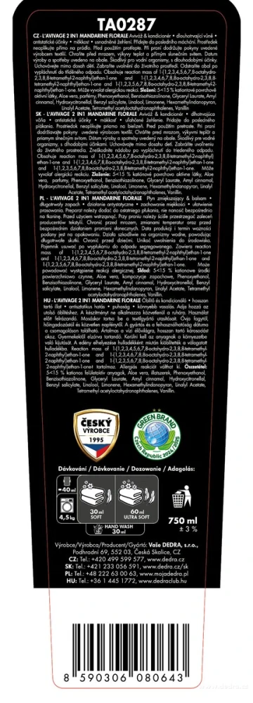 DEDRA Avivážní kondicionér, MANDARINE FLORALE, L'AVIVAGE®, 750 ml