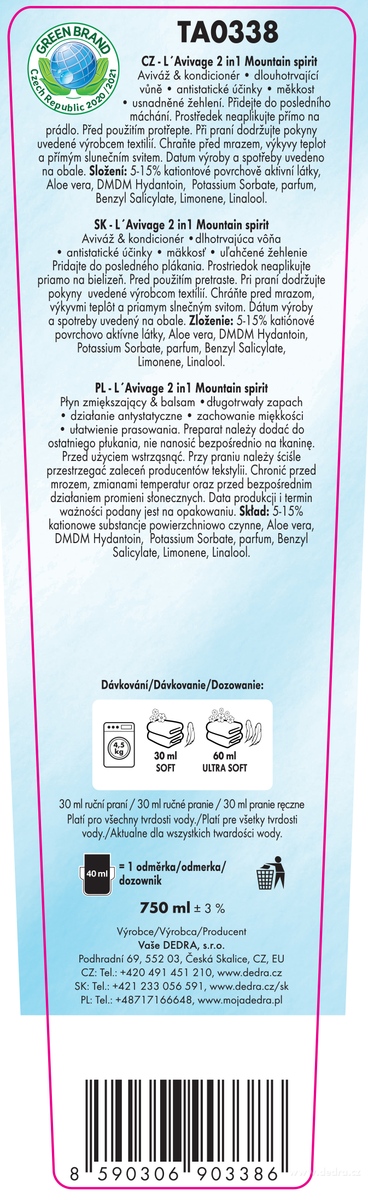 Dedra Avivážní kondicionér, MOUNTAIN SPIRIT, L’AVIVAGE®, 750 ml