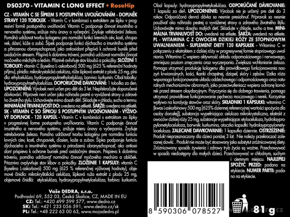 DEDRA VITAMIN C s šípkem, 500 mg, 120 kapslí