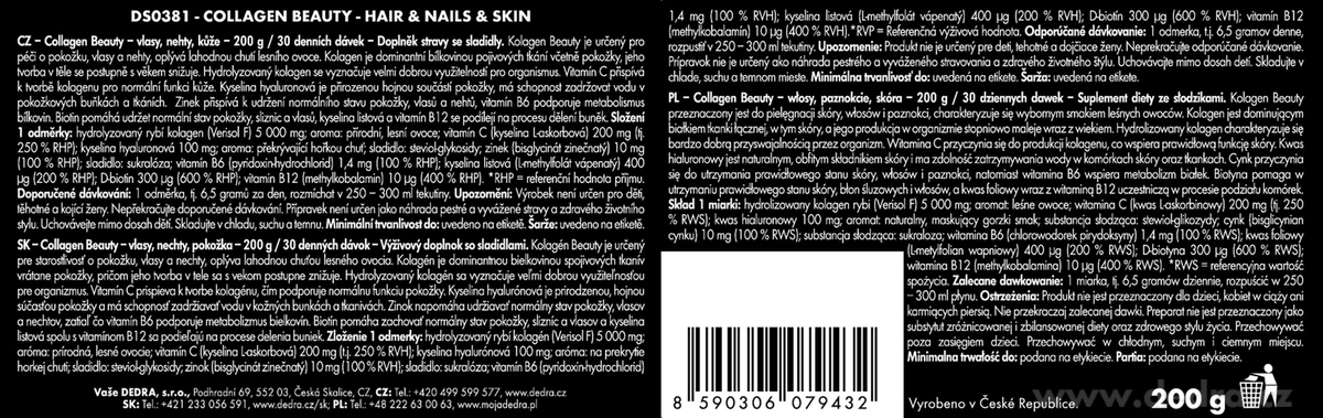 DEDRA COLLAGEN BEAUTY, kolagenový nápoj pro pleť, vlasy a nehty 200 g