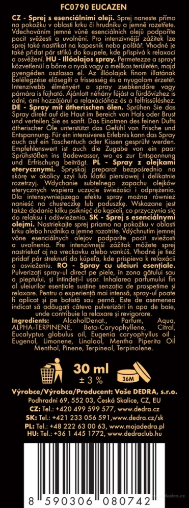 DEDRA EUCAZEN přírodní sprej s eukalyptem, mátou & mentolem 30 ml