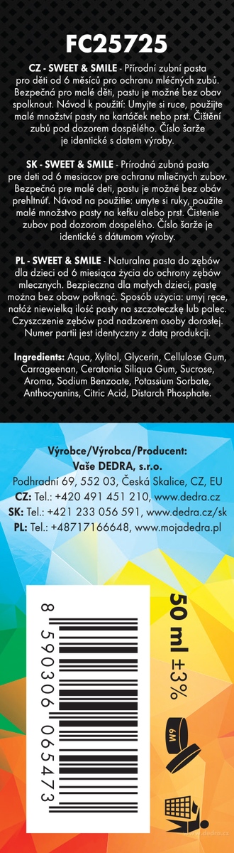 DEDRA DENT® dětská zubní pasta SWEET & SMILE 50 ml