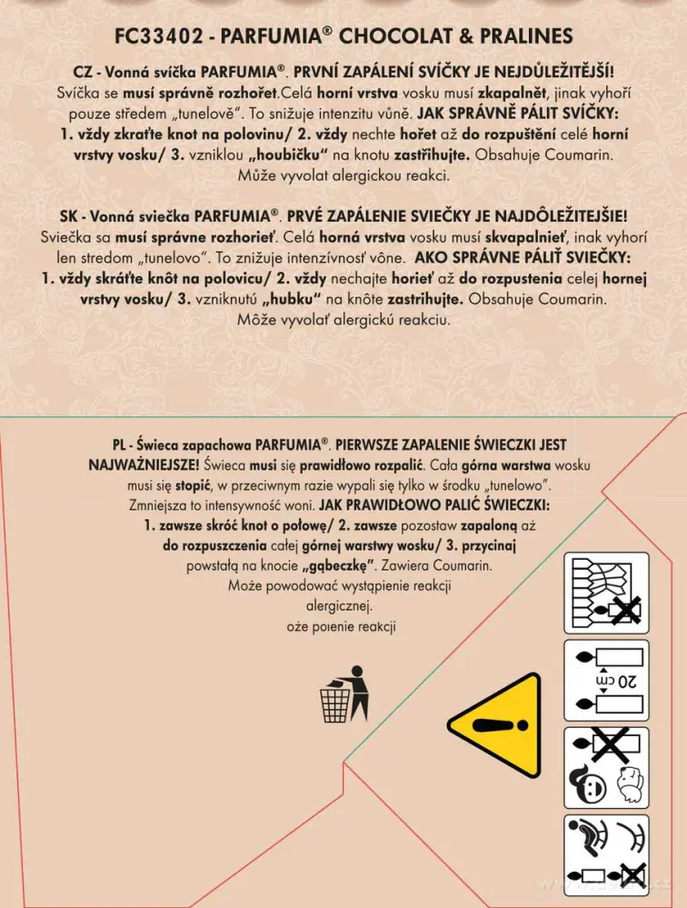 INTENSE 2 KNOTY sójová vonná EKO svíce PARFUMIA®  čokoláda a pralinky CHOCOLAT & PRALINES