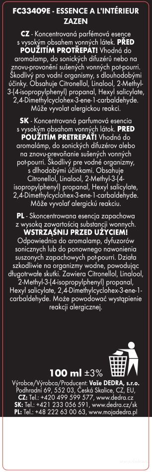 Parfémová esence ZAZEN do aromalamp a difuzérů ESSENCE A L'INTÉRIEUR 100 ml