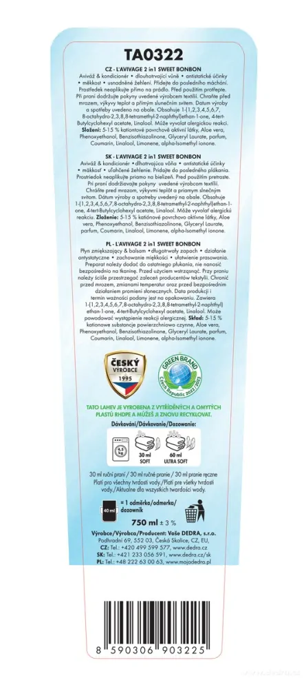 Dedra Avivážní kondicionér, SWEET BONBON, L'AVIVAGE® 750 ml