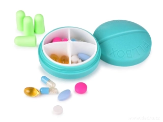 Dedra LÉKOVNÍK  Zásobník na léky a vitamíny, 4 přihrádky + špunty do uší